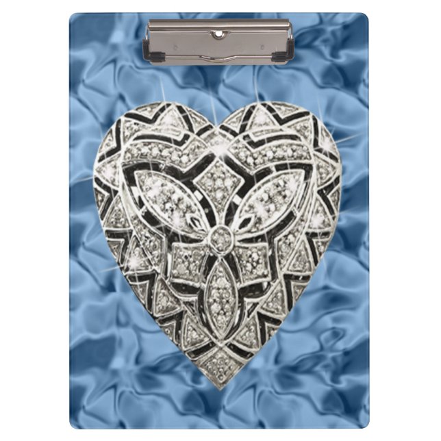 Elegant Blue Designer Heart Clipboard (Front)