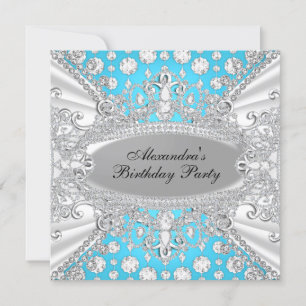 Elegant Blue Diamond Jewel Birthday Party Invite