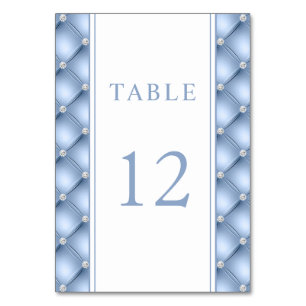 Elegant Blue Diamond Tufted Wedding Table Number
