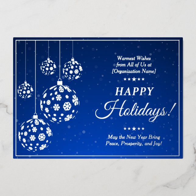 Elegant Blue Donors Volunteers Staff Appreciation Foil Holiday Card (Front)