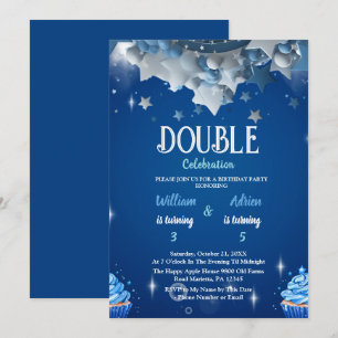 Elegant Blue Double Celebration Birthday Invitation
