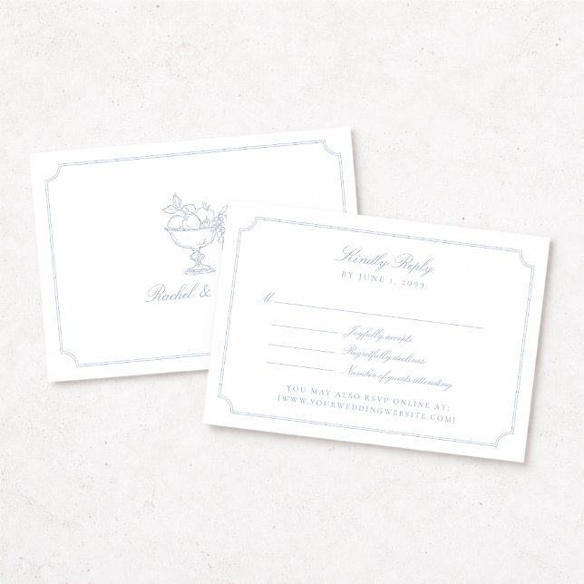 Elegant Blue Double Frame Wedding RSVP Card (Creator Uploaded)