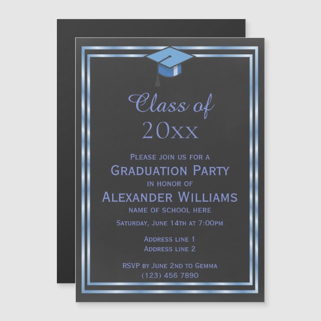 Elegant Blue Double Framed Men's Graduation Magnetic Invitation (Front/Back)