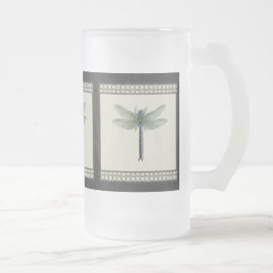 Elegant Blue Dragonfly Frosted Glass Beer Mug