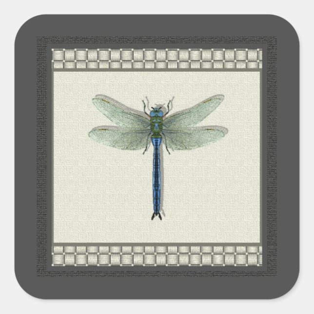 Elegant Blue Dragonfly Square Sticker (Front)