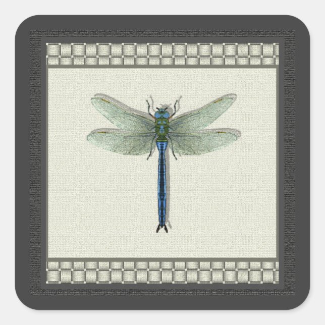 Elegant Blue Dragonfly Square Sticker (Front)