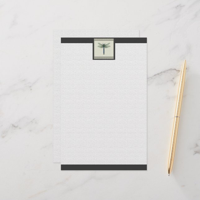 Elegant Blue Dragonfly Stationery (Front/Back In Situ)