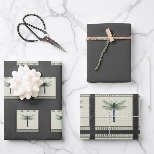 Elegant Blue Dragonfly Wrapping Paper Sheet (Front)