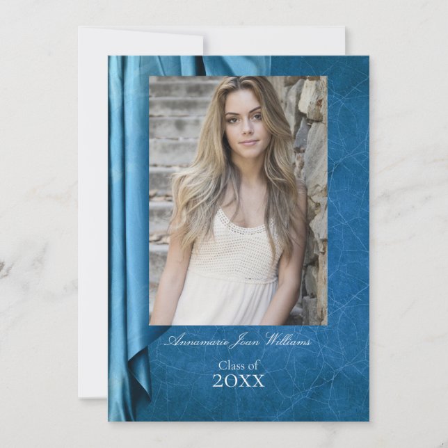 Elegant Blue Drapery Graduation Announcement (Front)