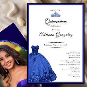 Elegant blue dress 15th birthday Quinceanera Invitation