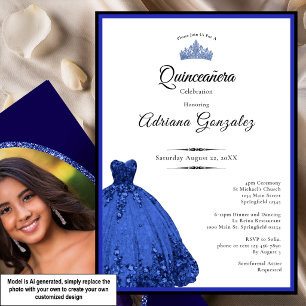 Elegant blue dress 15th birthday Quinceanera Invitation