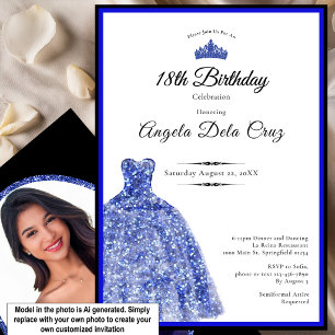 Elegant blue dress 18th birthday debut invitation
