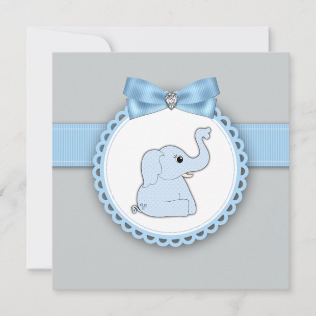 Elegant Blue Elephant Baby Shower Invitation (Front)