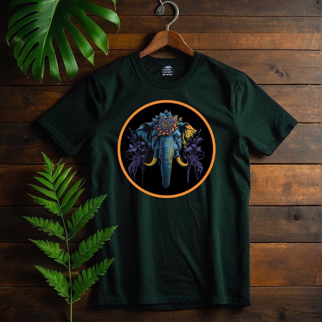Elegant Blue Elephant Design- Flower Crown T-Shirt (Blue and Gold Elegant Modern elephant design)