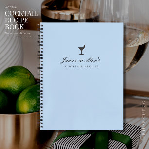 Elegant Blue Engagement Gift Blank Cocktail Recipe Notebook