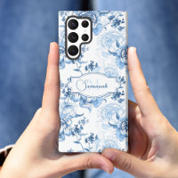 Elegant Blue Engraved Floral Name/Monogram