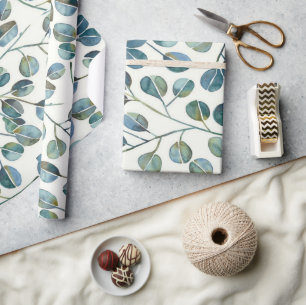 Elegant Blue Eucalyptus Watercolor Wrapping Paper