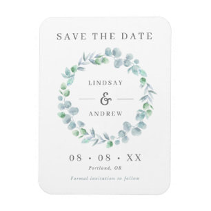 Elegant Blue Eucalyptus Wreath Save the Date Magnet