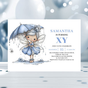 Elegant Blue Fairy Girl 6th Birthday Magic invite
