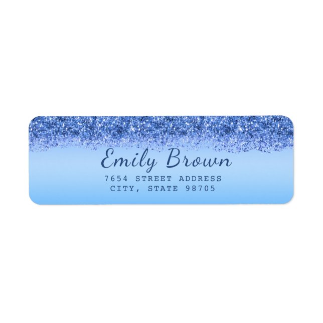 Elegant Blue Faux Glitter Return Address Label (Front)