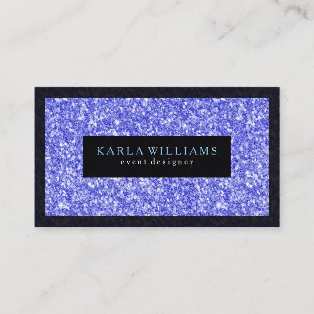 Elegant Blue Faux Glitter With Black Accents Business Card (Front)