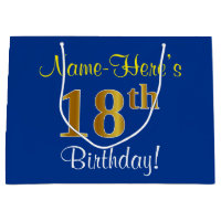 Elegant, Blue, Faux Gold 18th Birthday + Name