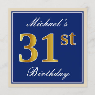 Elegant, Blue, Faux Gold 31st Birthday + Name Invitation