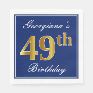 Elegant Blue, Faux Gold 49th Birthday; Custom Name Napkin