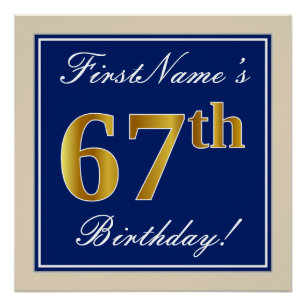 Elegant, Blue, Faux Gold 67th Birthday + Name Poster