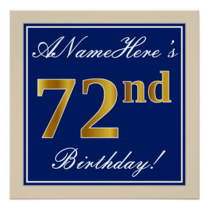 Elegant, Blue, Faux Gold 72nd Birthday + Name Poster