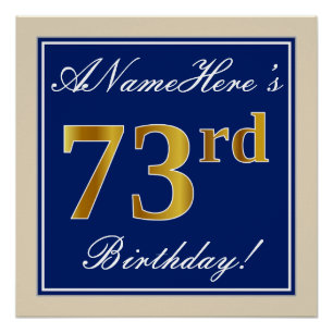 Elegant, Blue, Faux Gold 73rd Birthday + Name Poster