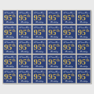 Elegant, Blue, Faux Gold 95th Birthday + Name Wrapping Paper