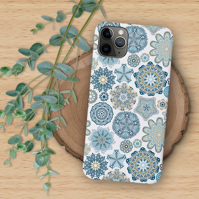 Elegant Blue Faux Gold Fantasy Mandala Art Pattern iPhone Case (Creator Uploaded)