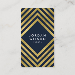 Elegant Blue Faux Gold Geometric Social Media Business Card