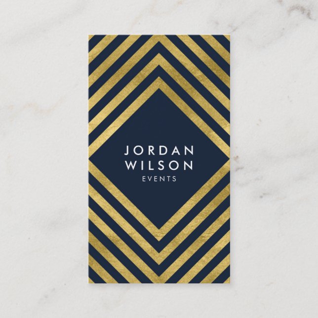 Elegant Blue Faux Gold Geometric Social Media Business Card (Front)