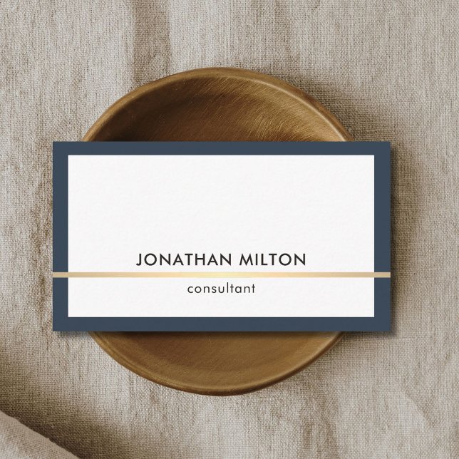 Elegant Blue Faux Gold Line Consultant Business Card (Creator Uploaded)