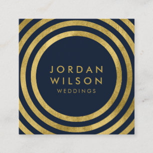 Elegant Blue Faux Gold Round Lines Geometric Square Business Card