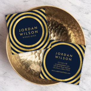 Elegant Blue Faux Gold Round Lines Geometric Square Business Card