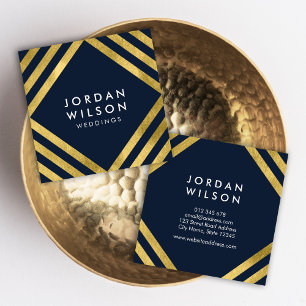 Elegant Blue Faux Gold Square Lines Geometric Business Card