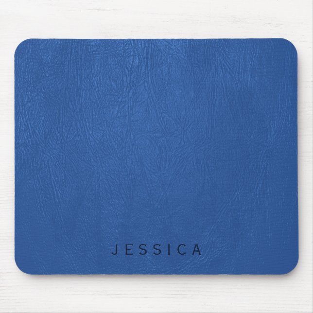 Elegant Blue Faux Leather Texture Print Mouse Mat (Front)