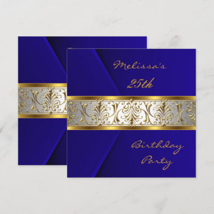 Elegant Blue faux Velvet gold Trim 25th Invitation