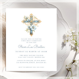 Elegant Blue   First Communion Budget Invitation