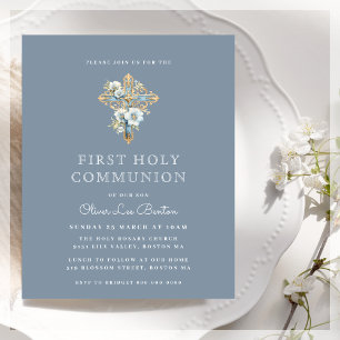 Elegant Blue First Communion Budget Invitation