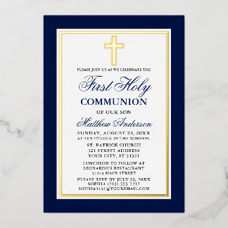 Elegant Blue First Holy Communion Cross Gold