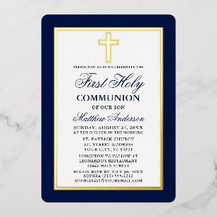 Elegant Blue First Holy Communion Cross Gold Frame