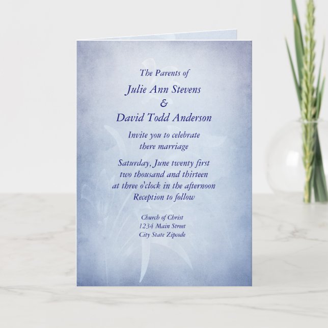 Elegant Blue Floarl Wedding Invitaion Invitation (Front)