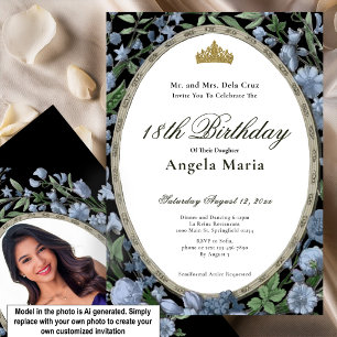 Elegant Blue Floral 18th Birthday Debut Invitation