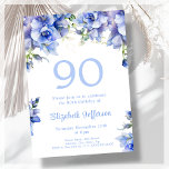 Elegant Blue Floral 90th Birthday Invitation<br><div class="desc">Looking for the perfect invitation for your upcoming 90th birthday bash? Look no further than these lovely blue floral invitations! With a beautiful design featuring blue watercolor flowers and modern script font, these invitations will impress all your guests. They are available to customise and purchase as card invitations, digital downloads,...</div>