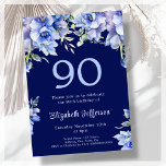 Elegant Blue Floral 90th Birthday Invitation<br><div class="desc">Looking for the perfect invitation for your upcoming 90th birthday bash? Look no further than these lovely navy blue floral invitations! With a beautiful design featuring blue watercolor flowers and modern script font, these invitations will impress all your guests. They are available to customise and purchase as card invitations, digital...</div>