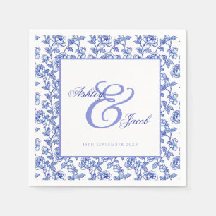 Elegant Blue Floral Ampersand Wedding Invitation Napkin